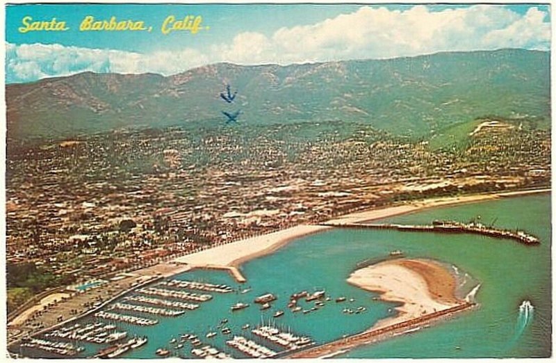 Santa Barbara, California, Vintage 1973 Chrome Aerial View Postcard