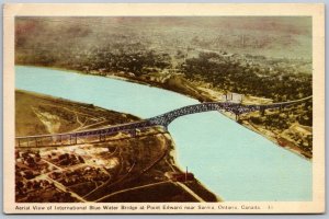 Sarnia Ontario 1948 Aerial View International Blue Water Bridge Point Edward