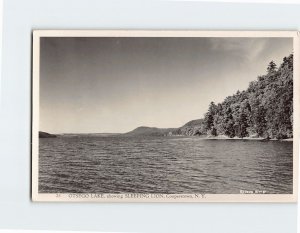 Postcard Otsego Lake, showing Sleeping Lion, Cooperstown, New York