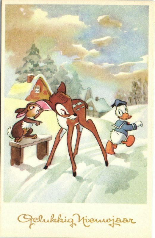 PC DISNEY, DONALD DUCK AND BAMBI, Vintage Postcard (b35873)