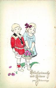 BG14839  boy and girl with flower geburtstag birthday   germany