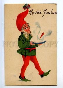 206845 NEW YEAR Hungry GNOME Dwarf Vintage Finland postcard
