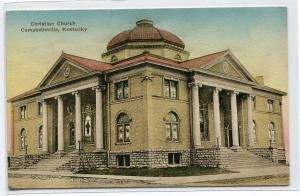 Christian Church Campbellsville Kentucky 1933 hand colored postcard