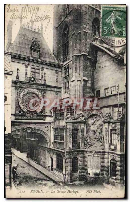 Old Postcard Rouen Grosse Horloge