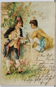 Colonial Courting Man Mandolin Pretty Lady Mannheim to Berlin 1901 Postcard K18