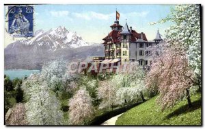 Old Postcard Weggis has Vierwaldstattersee Hotel Alpenblick mit Pilatus wahre...