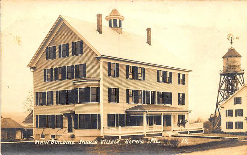 Alfred ME Shaker Village Main Building Built 1913 Real Photo RPPC Postcard