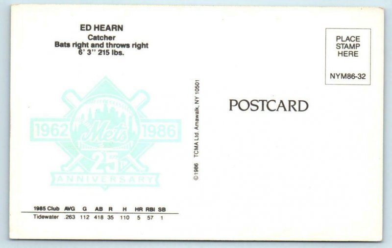 ED HEARN Baseball Player 1986 NEW YORK METS Catcher ~ 25th Anniversary  Postcard