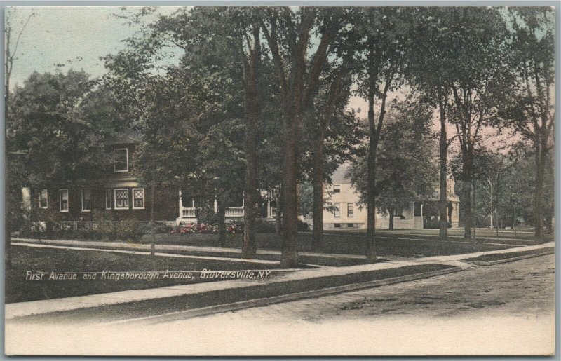 GLOVERSVILLE NY FIRST AND KINGSBOROUGH AVENUE ANTIQUE POSTCARD