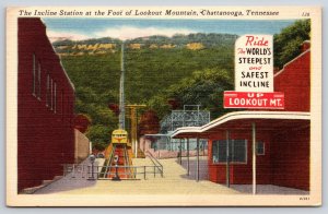Chattanooga Tennessee~Lookout Mt~Incline Railway Station~Sign~Linen 1952 PC