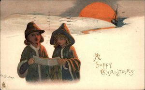 K.E. Cowderoy Tuck Christmas Children Shiop at Sunset Ser C141 c1910 Postcard