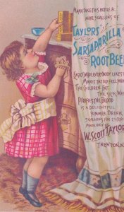 1880s-90s Taylors Sarsaparilla Root Beer Girl Scott Taylor Trenton NJ Trade Card