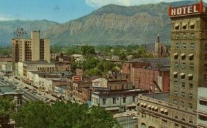 Postcard View of Golden Skyline, Coca Cola sign  from Court House in Ogden, UT.