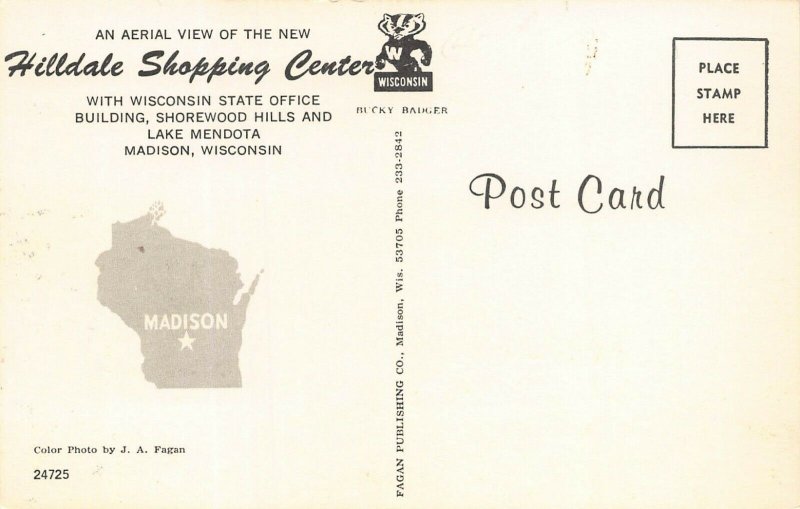 MADISON WISCONSIN-HILLDALE SHOPPING CENTER-LAKE MENDOTA-AERIAL VIEW POSTCARD