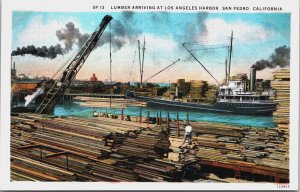 Lumber Arriving At Los Angeles Harbor San Pedro California Vintage Postcard C178