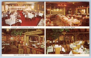 1960's-70's WAGON WHEEL RESTAURANT 4 DINING ROOM INTERIORS ROCKTON IL POSTCARD