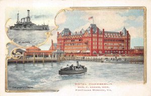 HOTEL CHAMBERLIN FORTRESS MONROE VIRGINIA MILITARY SHIPS POSTCARD (c. 1907)