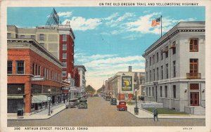 J76/ Pocatello Idaho Postcard c1930 Main Street Stores Automobiles 216