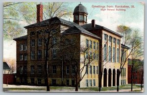RPO Railway Post Office Cancel Kankakee  High School  Illinois   Postcard  1912