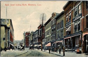Bank Street Looking North, Waterbury CT c1908 Vintage Postcard T20 