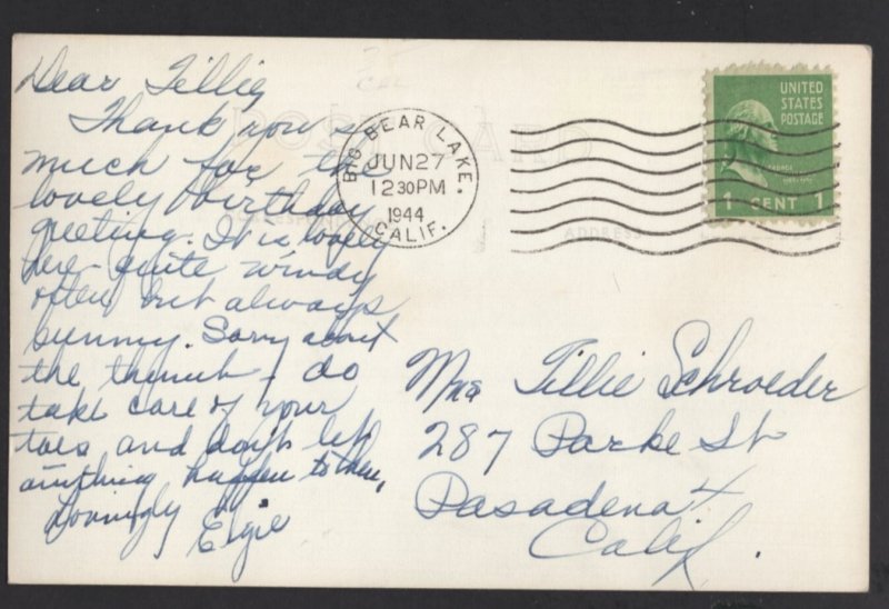 California BIG BEAR LAKE pm1944  RPPC