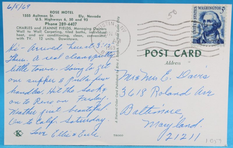 L20004 Rose Motel, Lincoln Highway, Ely, Nevada 1969