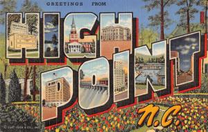 High Point North Carolina Greetings From large letter linen antique pc Y15111