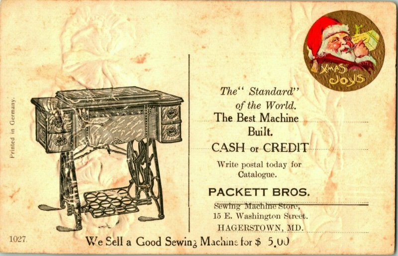 Vtg Postcard Hagerstown MI Advertising Packett Brothers Sewing Maching Birthday