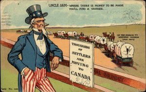Patriotic Uncle Sam Yankees Moving to Western Canada c1907 Postcard