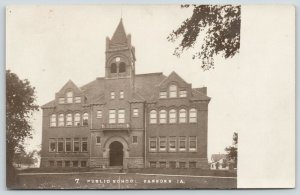 Sanborn Iowa~Twin Gables~Tower Over Arch Doorway~Public School~RPPC c1911 PC 