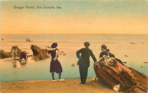 1908 Old Orchard Maine Googin Rocks People enjoying a day out Postcard 25-10214