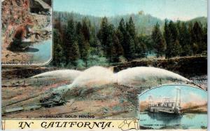 GOLD MINING in CALIFORNIA- Panning, Hydraulic Mining, & Dredging c1910s Postcard
