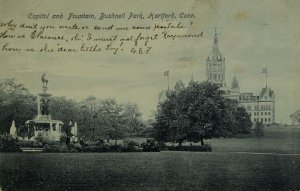 Circa 1910 Capitol and Fountain, Bushnell Park, Hartford, Conn. Postcard P55