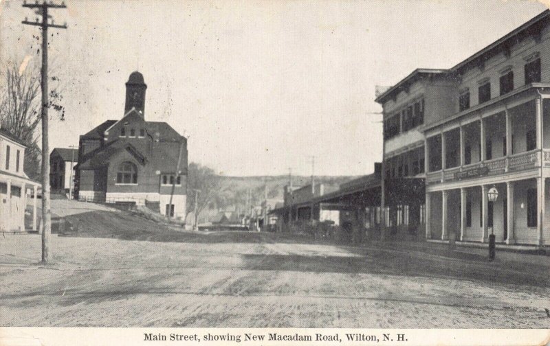 Postcard Main Street, showing Macadam Road in Wilton, New Hampshire~128105