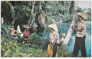 Blue Hole Lagoon, Women Carrying a Basket Full of Food on their Heads, PORT A...