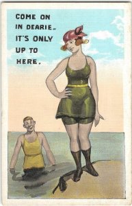 Come on in Bathing Beauty Edwardian Risque Comic c1920s Vintage Postcard