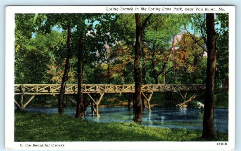 3 Postcards BIG SPRING STATE PARK near Van Buren, MO ~ Rustic Bridge ca 1940s