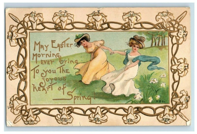 c.1910 Art Nouveau Lovely Easter Lilies Vintage Postcard F50 