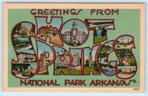 Large Letter Linen HOT SPRINGS National Park, Arkansas AR ~ 1940s  Postcard
