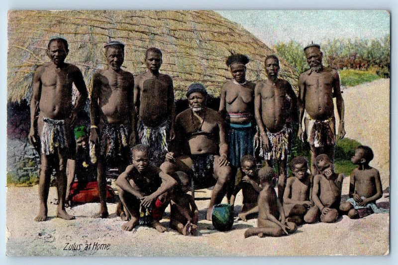 KwaZulu-Natal South Africa Postcard Zulus Adults and Kids Tribe Native c1910