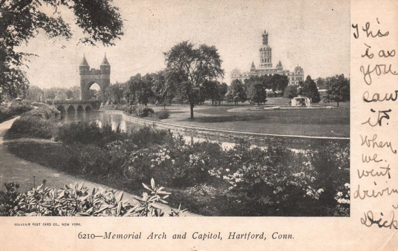 Hartford CT-Connecticut. 1905 Memorial Arch and Capitol Vintage Postcard Posted