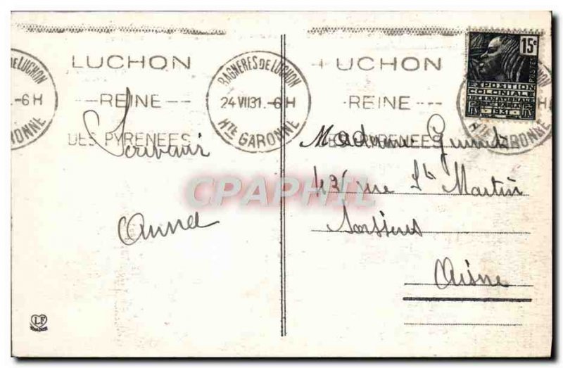 Old Postcard view of Luchon Superbagneres & # 39hiver on the right part of th...