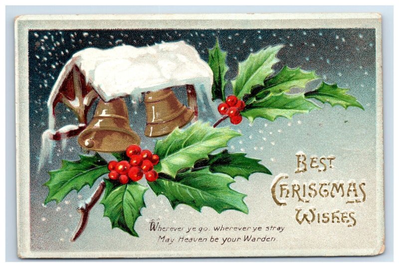 C1910 Snow Holly Berrieso Bells Dresden Postcard P114E