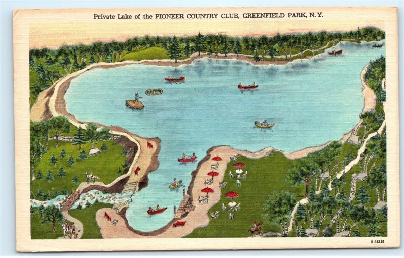 Greenfield Park NY Pioneer Country Club Private Lake Vintage Linen Postcard D57