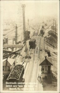 Electrically Controlled RR Train Cars RUSSELL KY Yards Real Photo Postcard