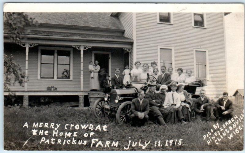 RPPC  CLINTONVILLE, Wisconsin WI   Crowd PATRICKUS FARM 1915 Early Car  Postcard