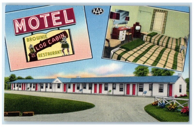 Bel Air Maryland MD Postcard Motel Brownie Log Cabin Restaurant Multiview c1940