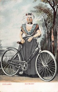 Woman and a Bicycle, Zeeland, Netherlands, Very Early Postcard, Unused