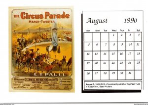 1990 Sheet Music Calendar Series August The Circus Parade March Two Step