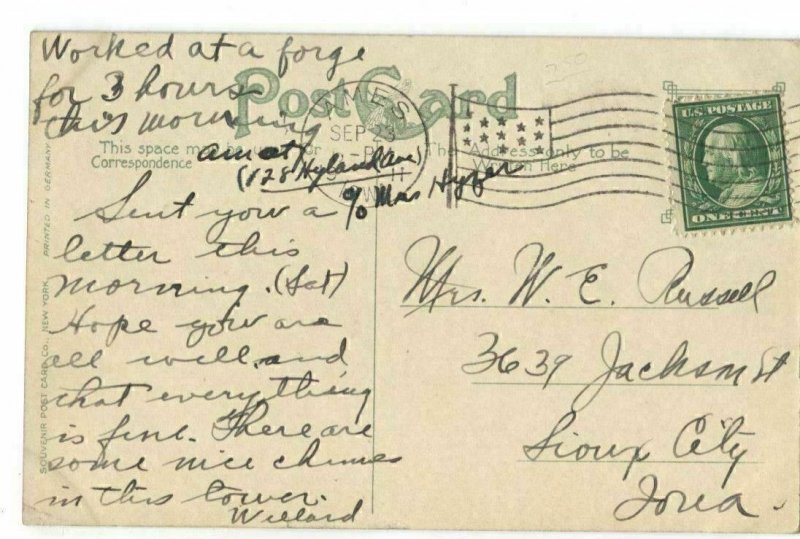 Postcard Campanile + Central Hall JSC Ames Iowa 1911